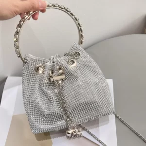 Evening Bag 2022 New Handbags High Grade Shoulder Bag Shiny Bucket Bag Light Luxury Messenger Handbags Women Bag Metal Hand Ring