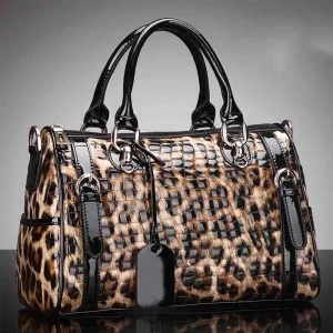 Motingsome Retro Leopard Print Women Bagf Genuine Leather Luxury Shoulder Handbags and Purses Large Boston Tote 2022 Winter New