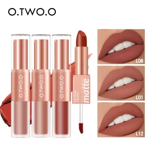 O.TWO.O 12pcs Double-head Lipstick 12 Colors Lip Gloss 2 in 1 Lip Tint Waterproof Long -lasting Red Lip Matte Lipstick