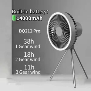 REUP 14000mAh Portable Camping Fan Rechargeable Multifunctional Mini fan USB Outdoor Led Light Tripod Stand Desktop Hand Fan