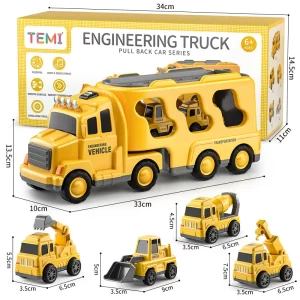 TEMI Diecast Carrier Truck Toys Cars Engineering Vehicles Excavator Bulldozer Truck Model Sets Kids Educational Boys For Toys