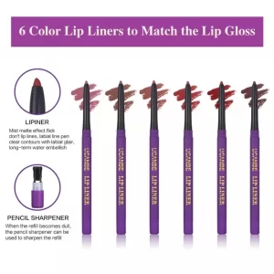 UCANBE Lady’s Night Lip Makeup Sets 6pcs Matte Liquid Lipstick + 6pcs Lip Liners Pencil +1PC Primer Waterproof Lip Gloss Kit