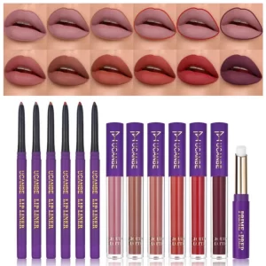 UCANBE Lady’s Night Lip Makeup Sets 6pcs Matte Liquid Lipstick + 6pcs Lip Liners Pencil +1PC Primer Waterproof Lip Gloss Kit