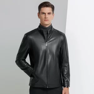 YN-336 Spring And Autum Men’s Stand Collar Natural Sheep Leather Jacket Thin Leather Jacket Men’s Business Casual Jacket