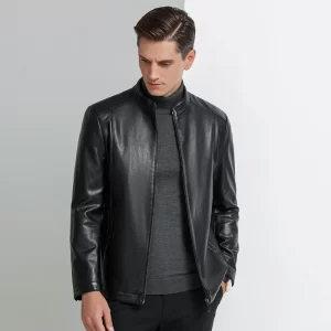 YN-336 Spring And Autum Men’s Stand Collar Natural Sheep Leather Jacket Thin Leather Jacket Men’s Business Casual Jacket